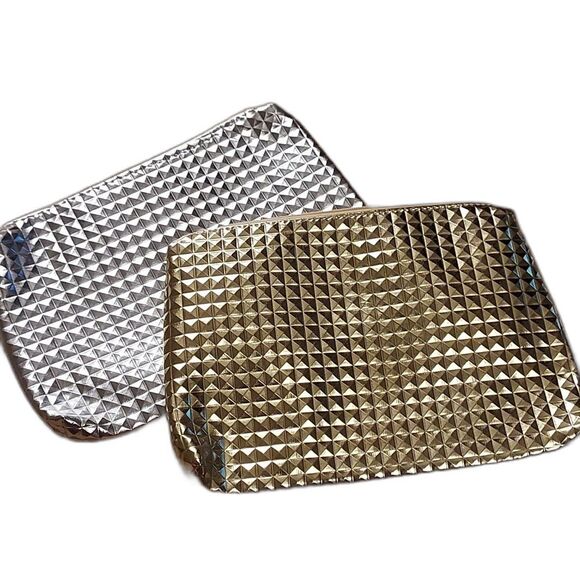 Cosmetic bag clutch pouch gold and silver set of 2 - Picture 1 of 8